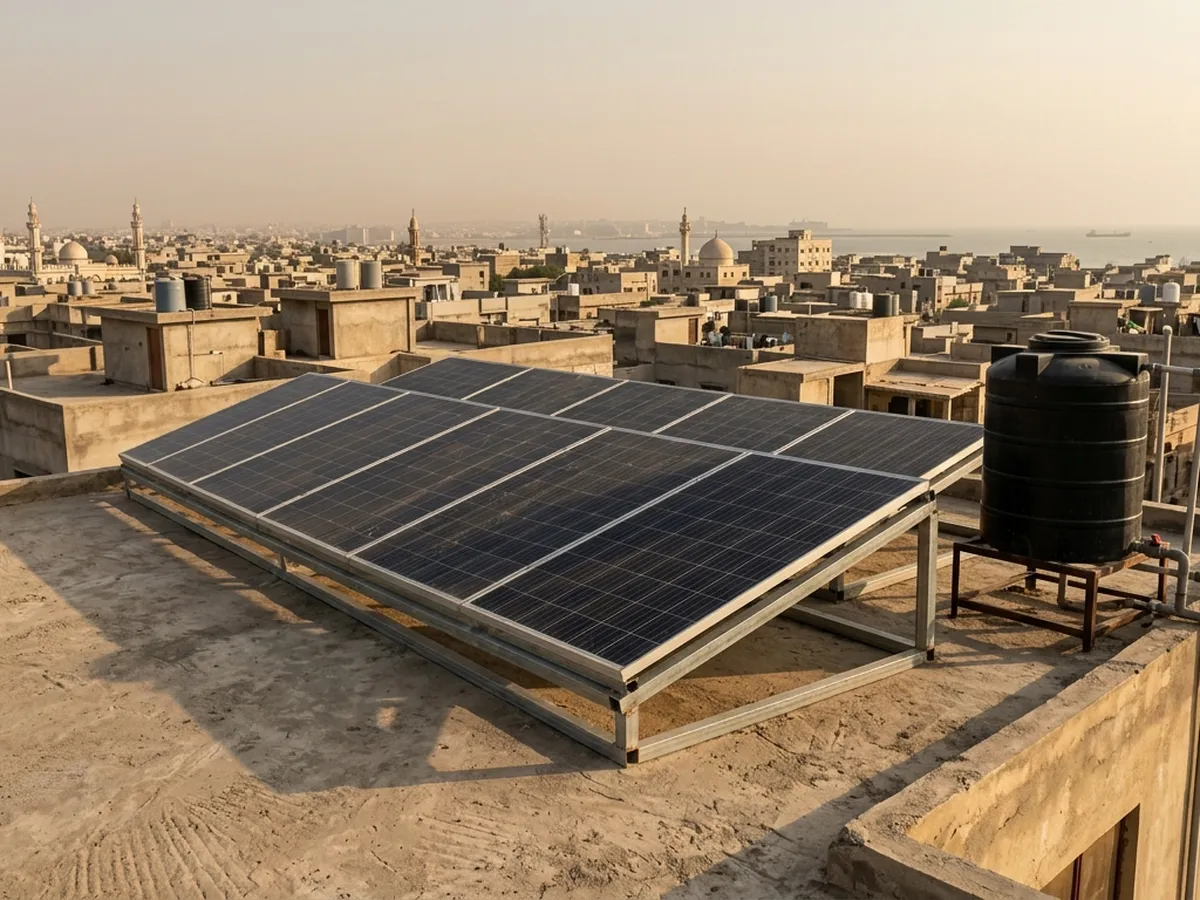 Solar panels installed on a house rooftop in Karachi